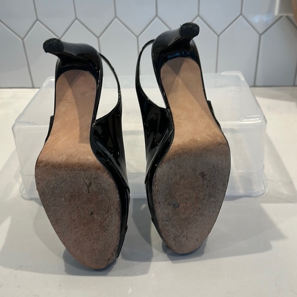 Stuart Weitzman Peekapoo Black Patent 3” Heels Sling back and peekaboo toe. - Picture 6 of 9